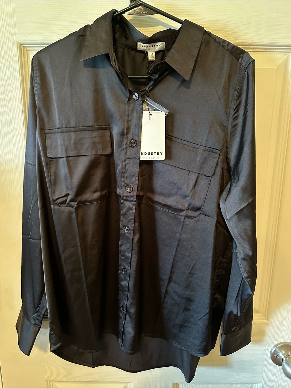 Industry Black Satin Button-Up Blouse